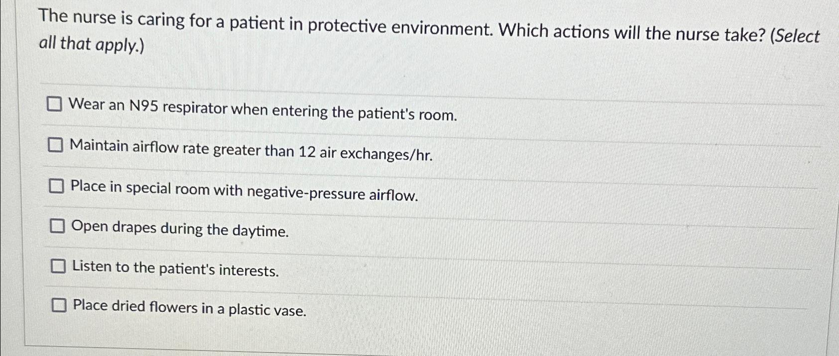 Solved The nurse is caring for a patient in protective | Chegg.com