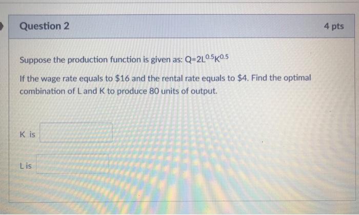 Solved Question 2 4 pts Suppose the production function is | Chegg.com