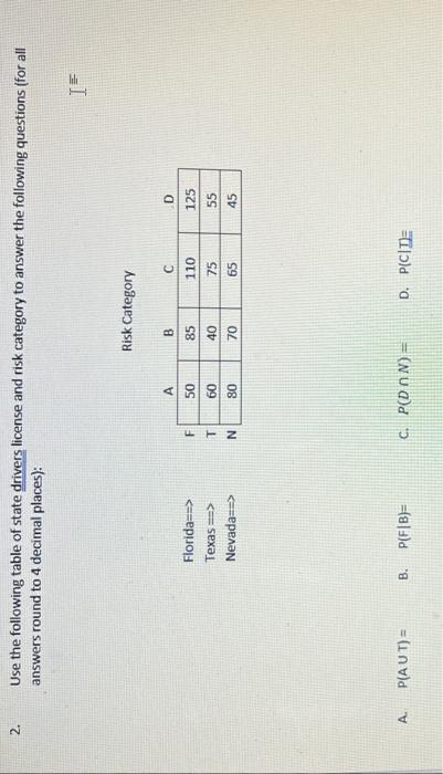 Solved Use the following table of state drivers license and | Chegg.com