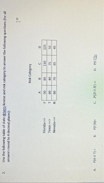 Solved Use the following table of state drivers license and | Chegg.com