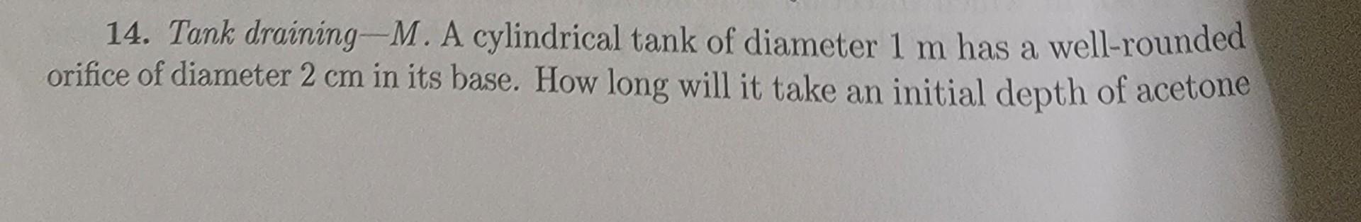 Solved 14. Tank draining-M. A cylindrical tank of diameter 1 | Chegg.com