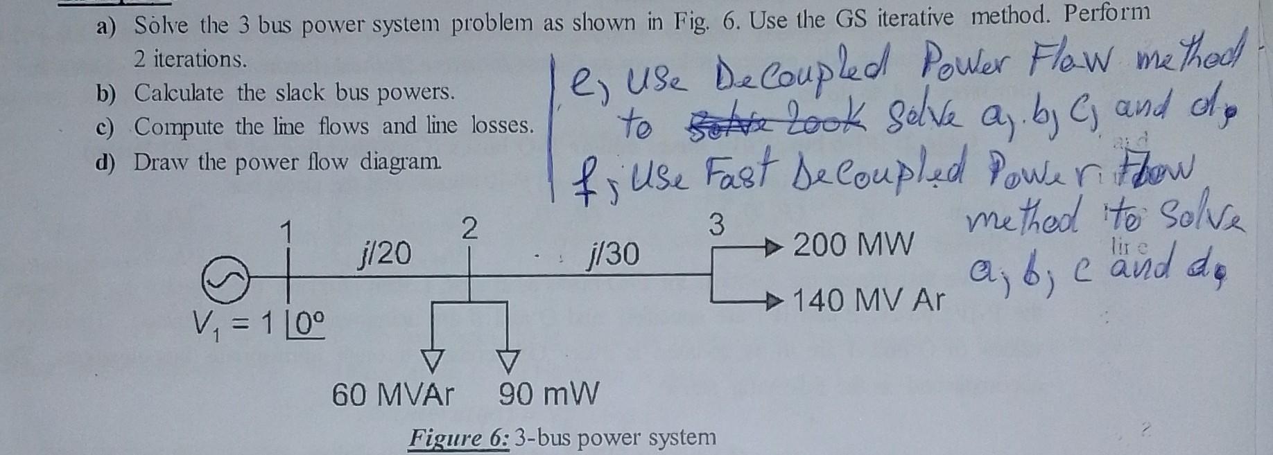Solved a) Solve the 3 bus power system problem as shown in
