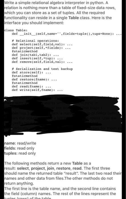 Solved Write a simple relational algebra interpreter in | Chegg.com