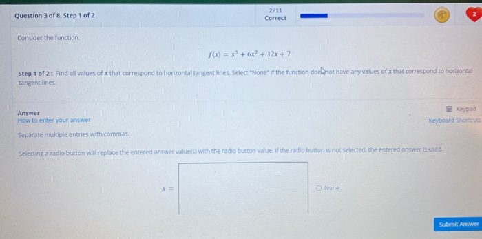 Solved Question 3 of 8, Step 1 of 2 2/11 Correct Consider | Chegg.com