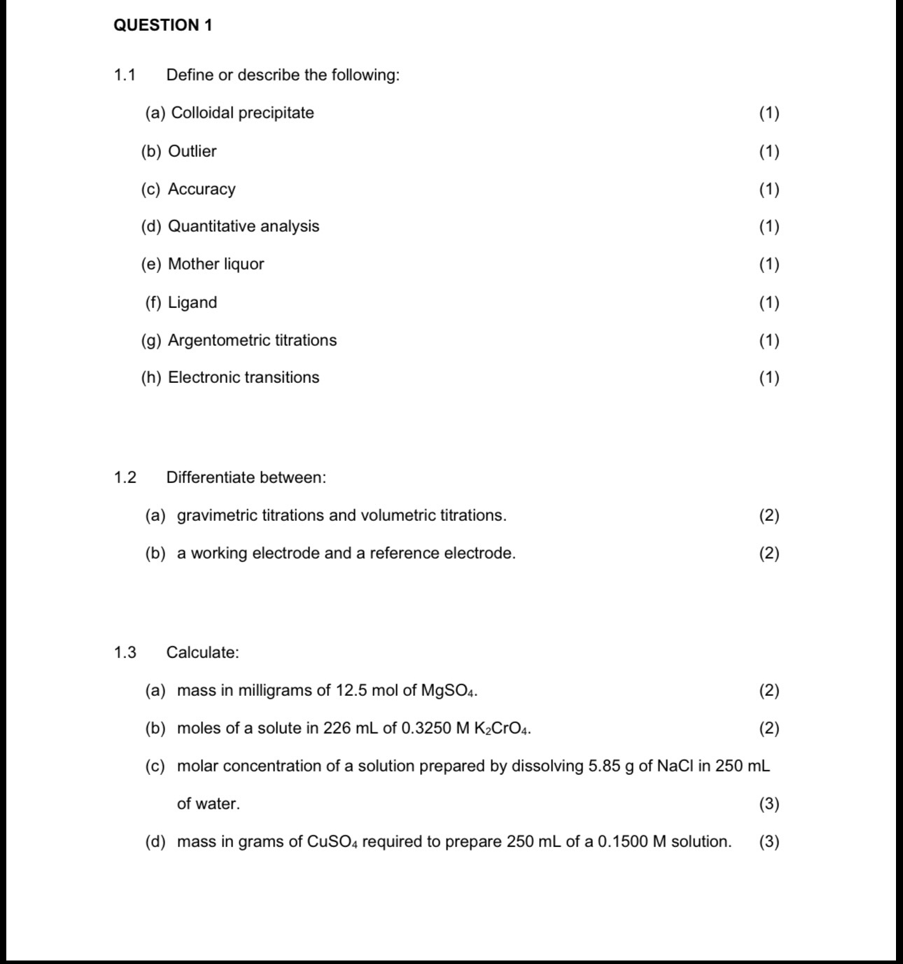 Calculating Moles Questions Solved QUESTION 11.1 Define or describe the following:(a) | Chegg.com