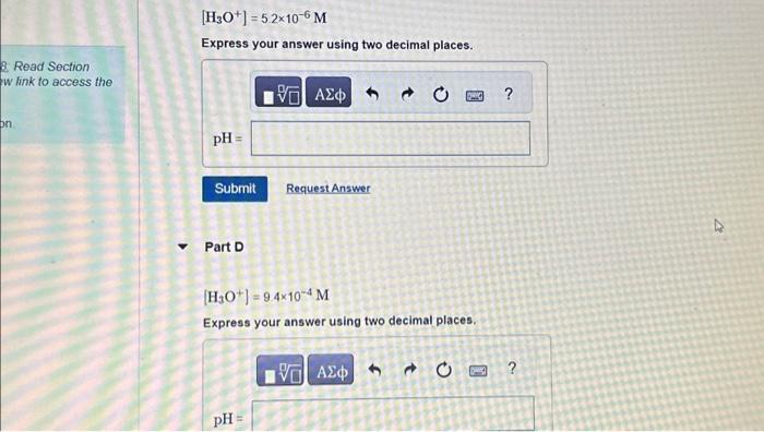 Solved [H3O+]=6.7×10−8M Express your answer using two | Chegg.com
