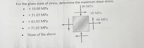 Solved For the given state of stress, determine the maximum | Chegg.com