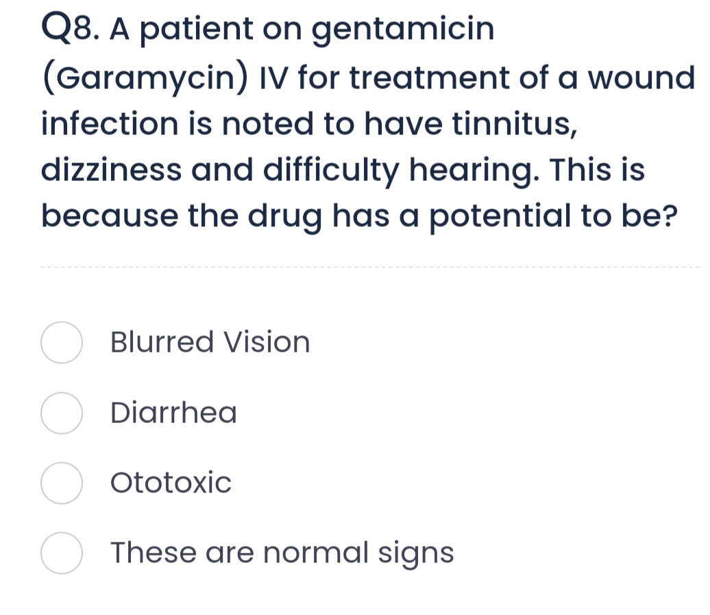 Solved Q8. ﻿A patient on gentamicin(Garamycin) ﻿IV for | Chegg.com