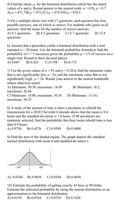 Solved 4) Find the mean, f, for the binomial distribution