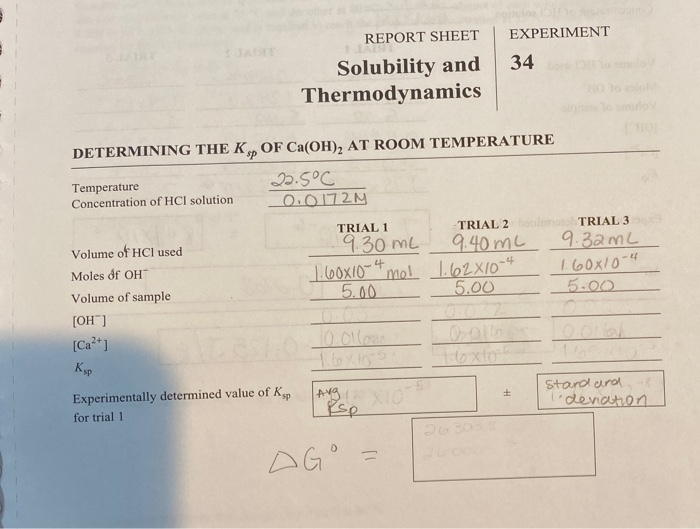 Experiment Report Sheet Solubility And Thermodynamics Chegg 