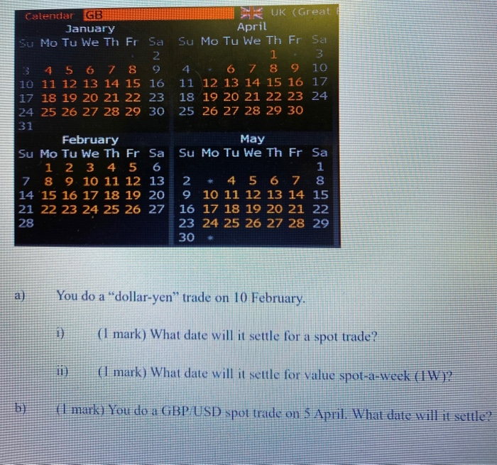 Solved Refer to the calendars of three countries, USA, Japan | Chegg.com