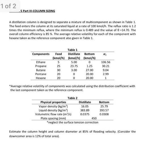 Relative Volatility Distillation Column Solved A distillation column is designed to separate a | Chegg.com