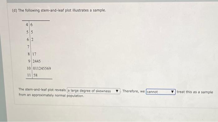 Solved (d) The following stem-and-leaf plot illustrates a | Chegg.com