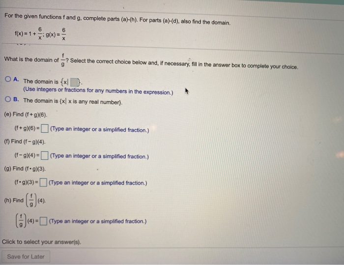 Solved For The Given Functions Fand G Complete Parts A Chegg Com