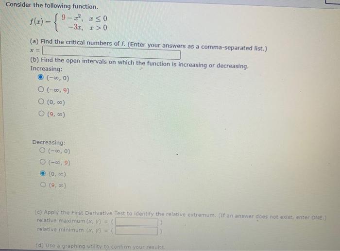Solved Consider the following function. fx 9 - 3?, x