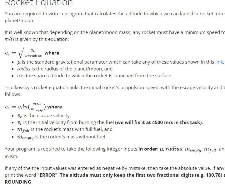 Solved = Rocket Equation You are required to write a program | Chegg.com