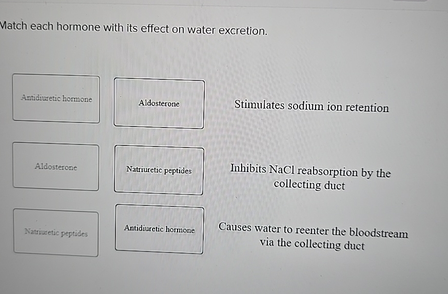 Solved Match each hormone with its effect on water | Chegg.com