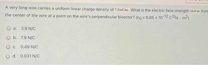Solved A very long wire carries a uniform linear charge | Chegg.com