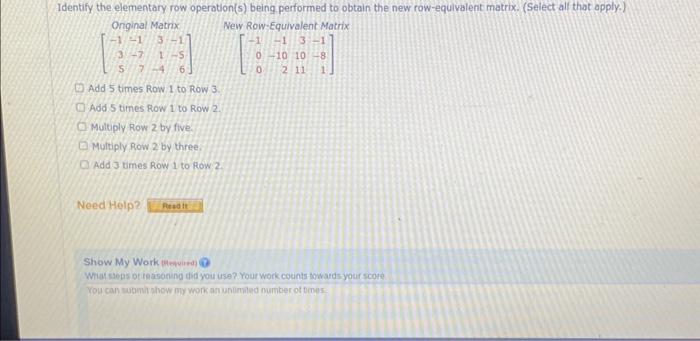 Solved Identify the elementary row operation s being Chegg