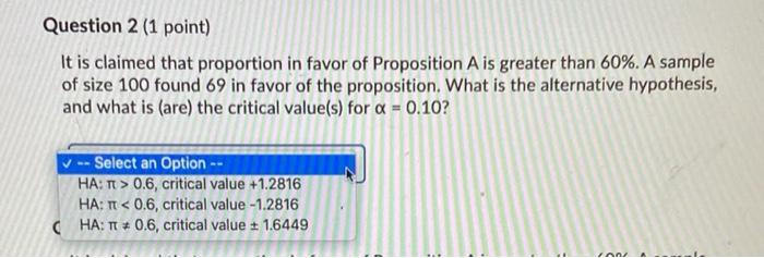 Solved Question 2 (1 point) It is claimed that proportion in | Chegg.com