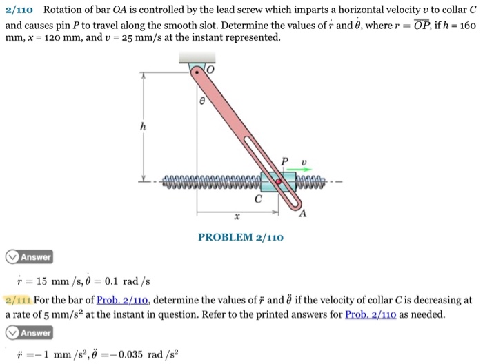 Solved 2 110 Rotation Of Bar Oa Is Controlled By The Lead Chegg Com