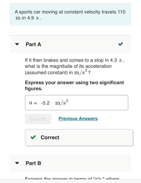 Solved A Sports Car Moving At Constant Velocity Travels 110 4700