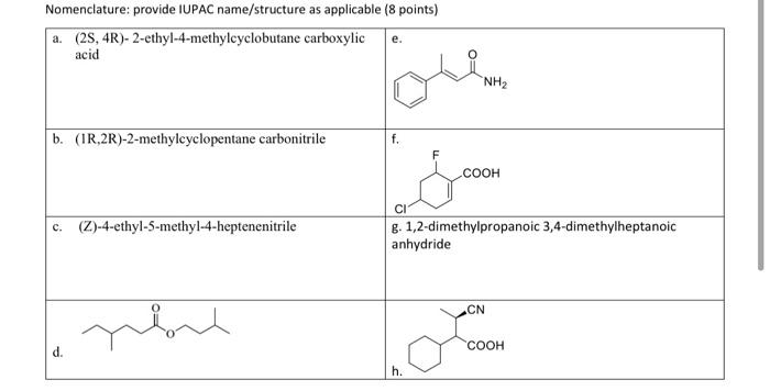 Solved Nomenclature: provide IUPAC name/structure as | Chegg.com