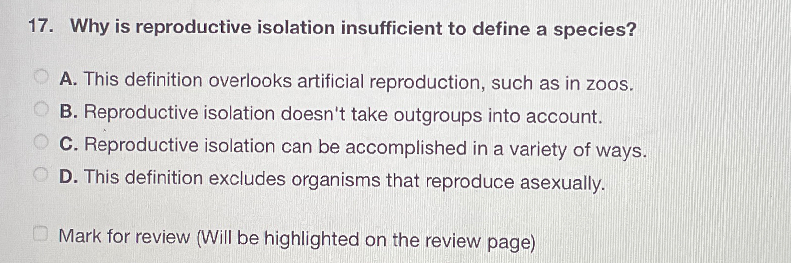 Solved Why is reproductive isolation insufficient to define | Chegg.com 