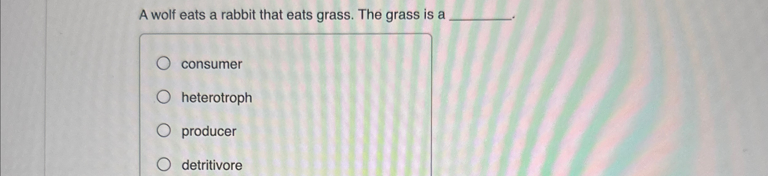 Solved A wolf eats a rabbit that eats grass. The grass is | Chegg.com