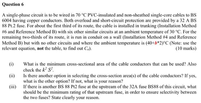 A single-phase circuit is to be wired in 70∘C | Chegg.com