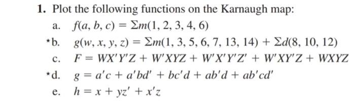 Solved 1. Plot The Following Functions On The Karnaugh Map: | Chegg.com