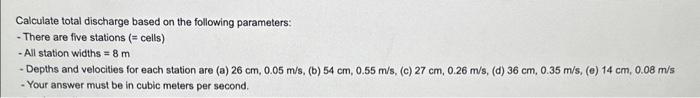 Calculate total discharge based on the following | Chegg.com