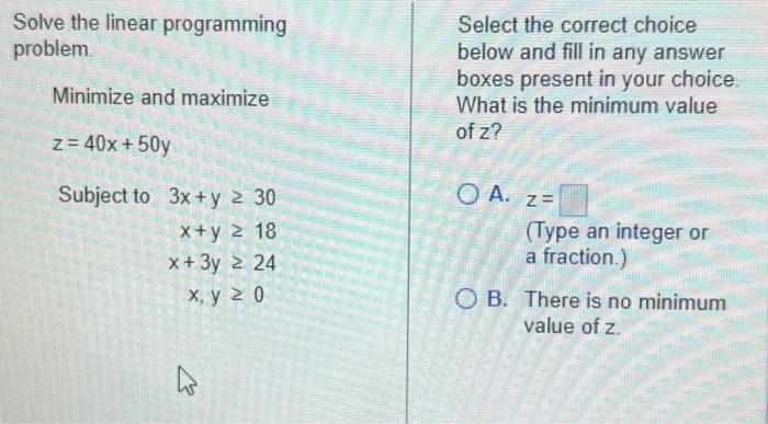 Solved Solve the linear programming problem. Minimize and | Chegg.com