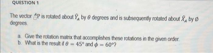 Solved QUESTION 1 The vector AP is rotated about Y, by | Chegg.com