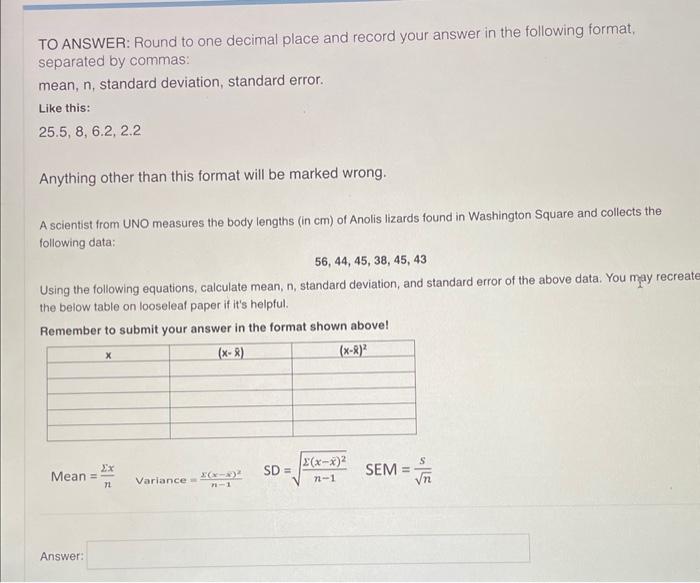 Solved TO ANSWER: Round to one decimal place and record your | Chegg.com