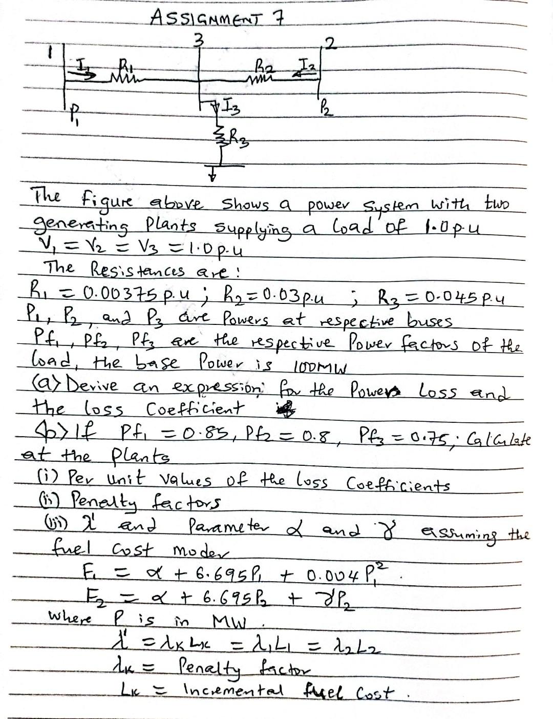 Solved Assigmment 7 the Figure above shows a power system | Chegg.com