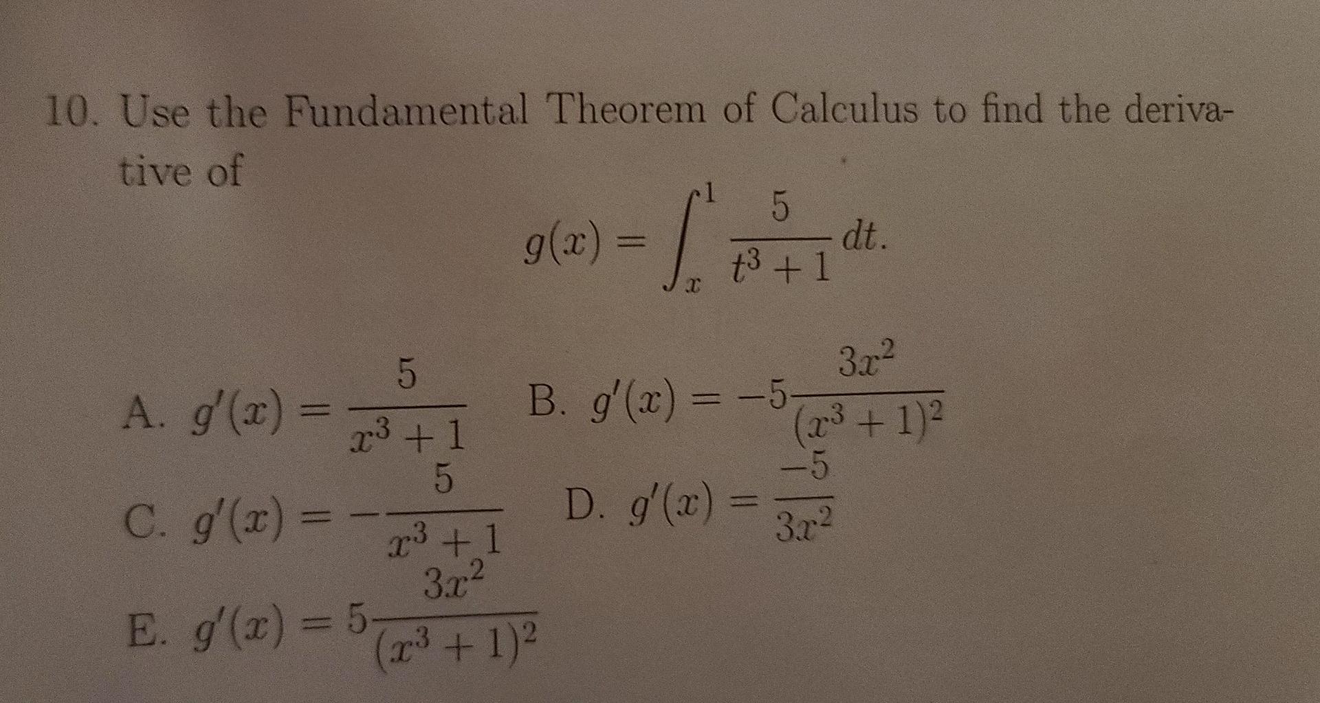 Solved 10. Use The Fundamental Theorem Of Calculus To Find | Chegg.com