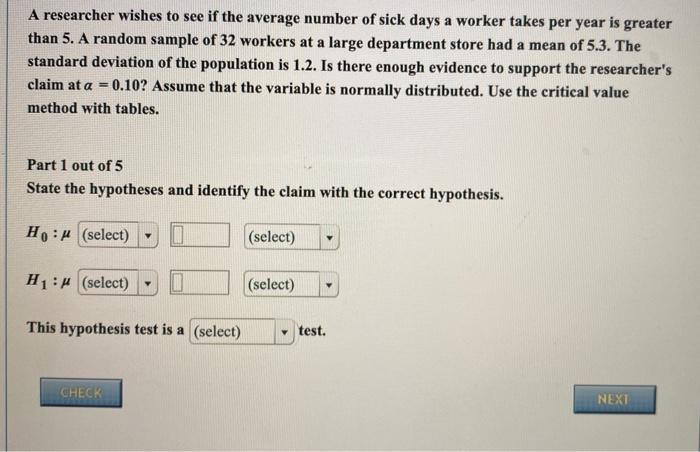 Solved A researcher wishes to see if the average number of | Chegg.com