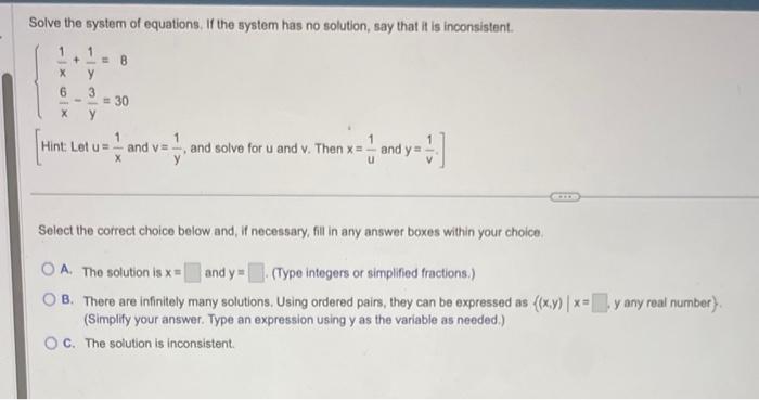 Solved Solve the system of equations. If the system has no | Chegg.com