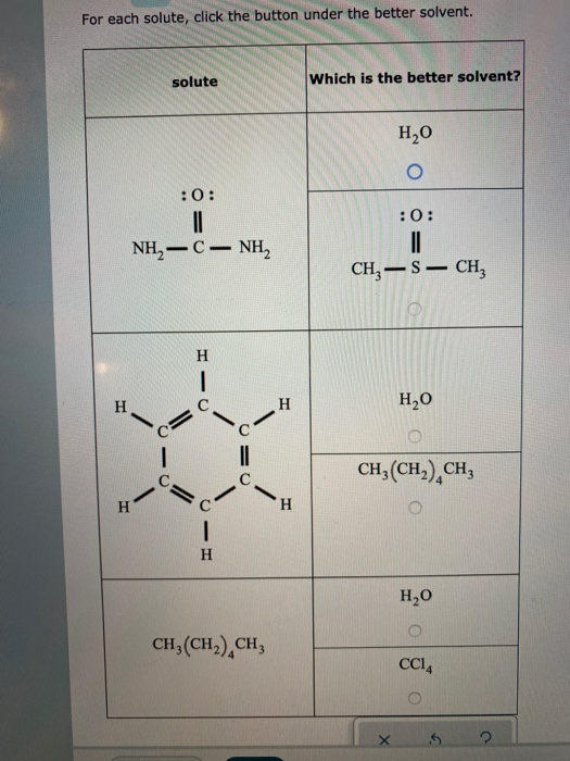 Solved Applying Like Dissolves Like For Each Solute Click 6761