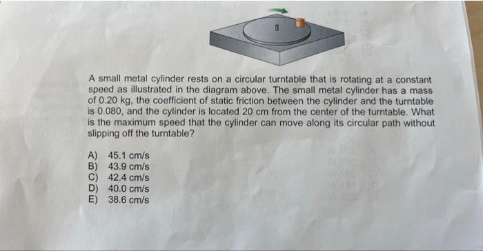 Solved A small metal cylinder rests on a circular turntable | Chegg.com