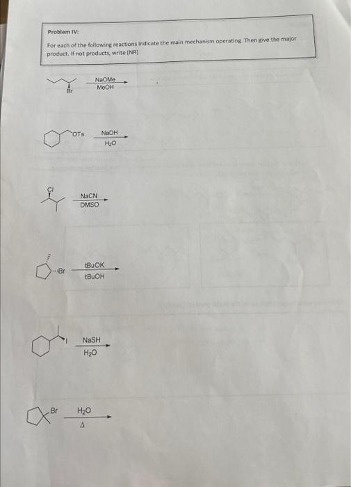 Solved Problens N : For each of the following reactions | Chegg.com
