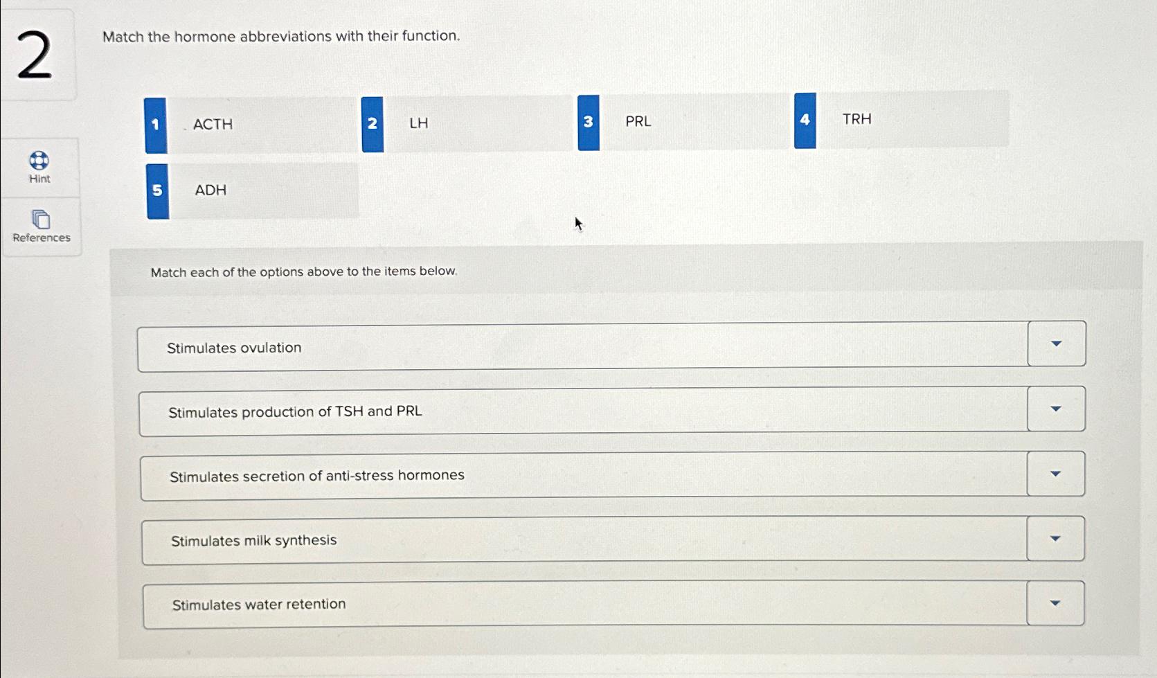 Solved Match the hormone abbreviations with their