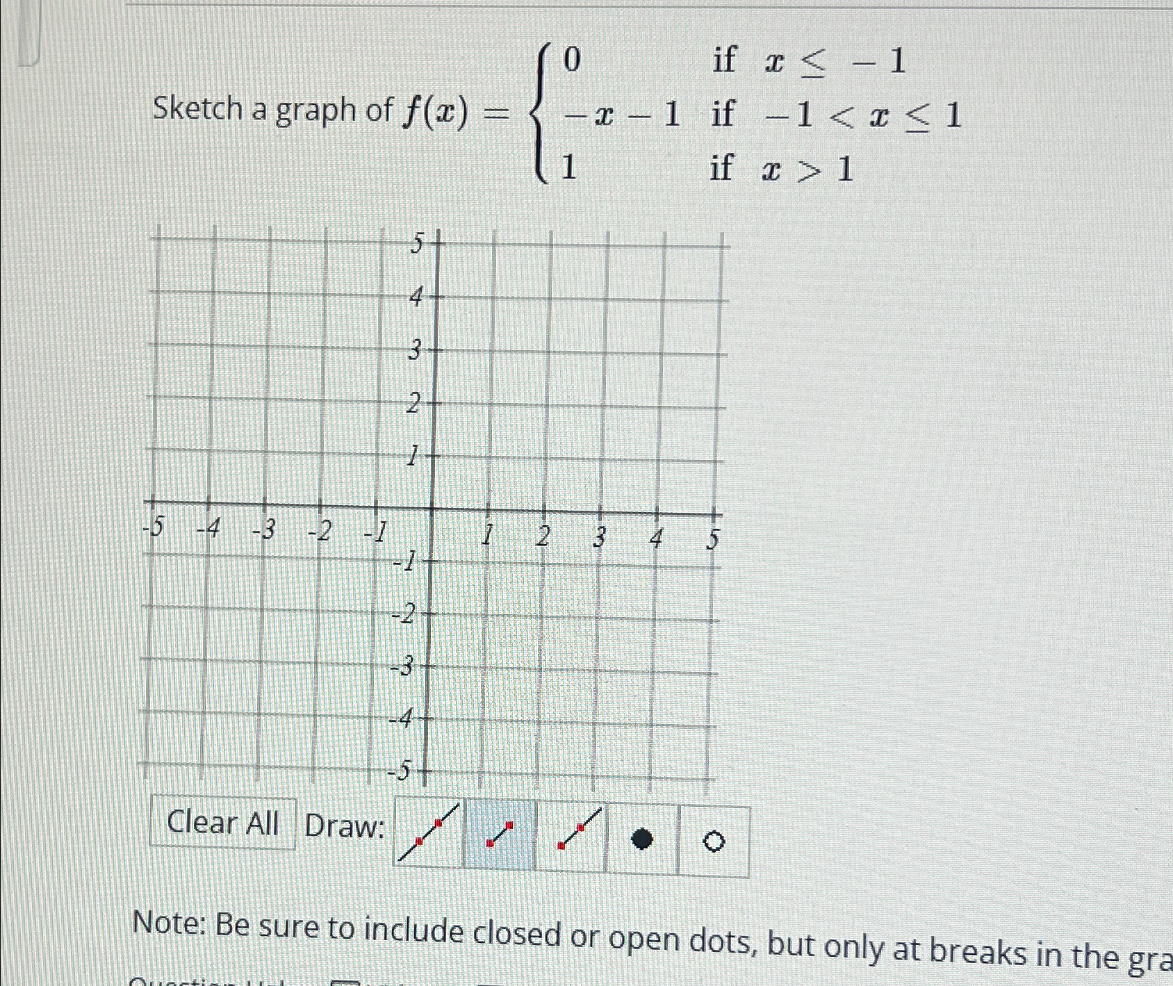 Solved Sketch a graph of f(x)={0 if x≤-1-x-1 if -11Clear | Chegg.com
