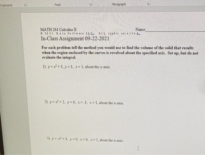 Solved Clipboard 12 Font Paragraph MATH 261 Calculus II Name | Chegg.com