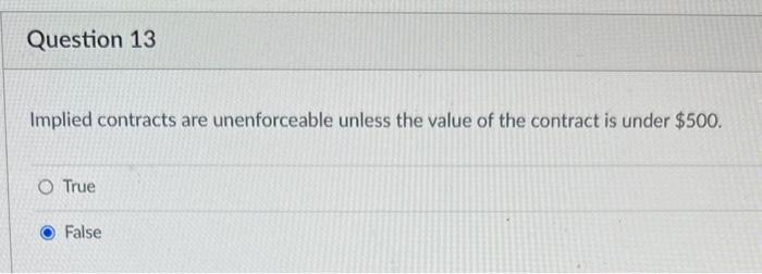 Solved Implied Contracts Are Unenforceable Unless The Value Chegg Com   Image