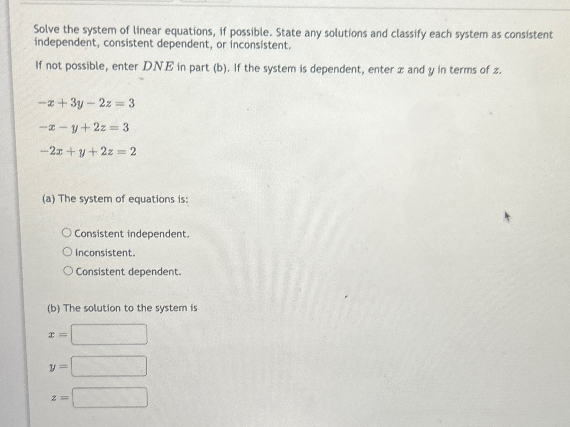 Solved Solve the system of linear equations, if possible. | Chegg.com
