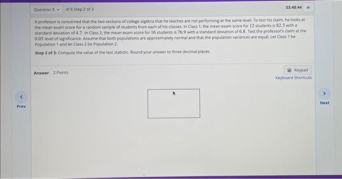 Solved A professor is concemed that the two sections of | Chegg.com