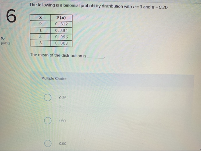 Solved The following is a binomial probability distribution | Chegg.com