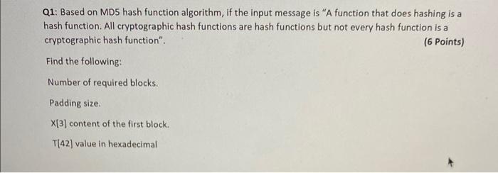 Solved Q1: Based On MD5 Hash Function Algorithm, If The | Chegg.com